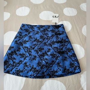 Zara Blue and Black A-Line Mini Skirt for Cocktail